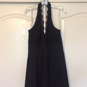 Black Beaded Lace Halter Style Cocktail Dress